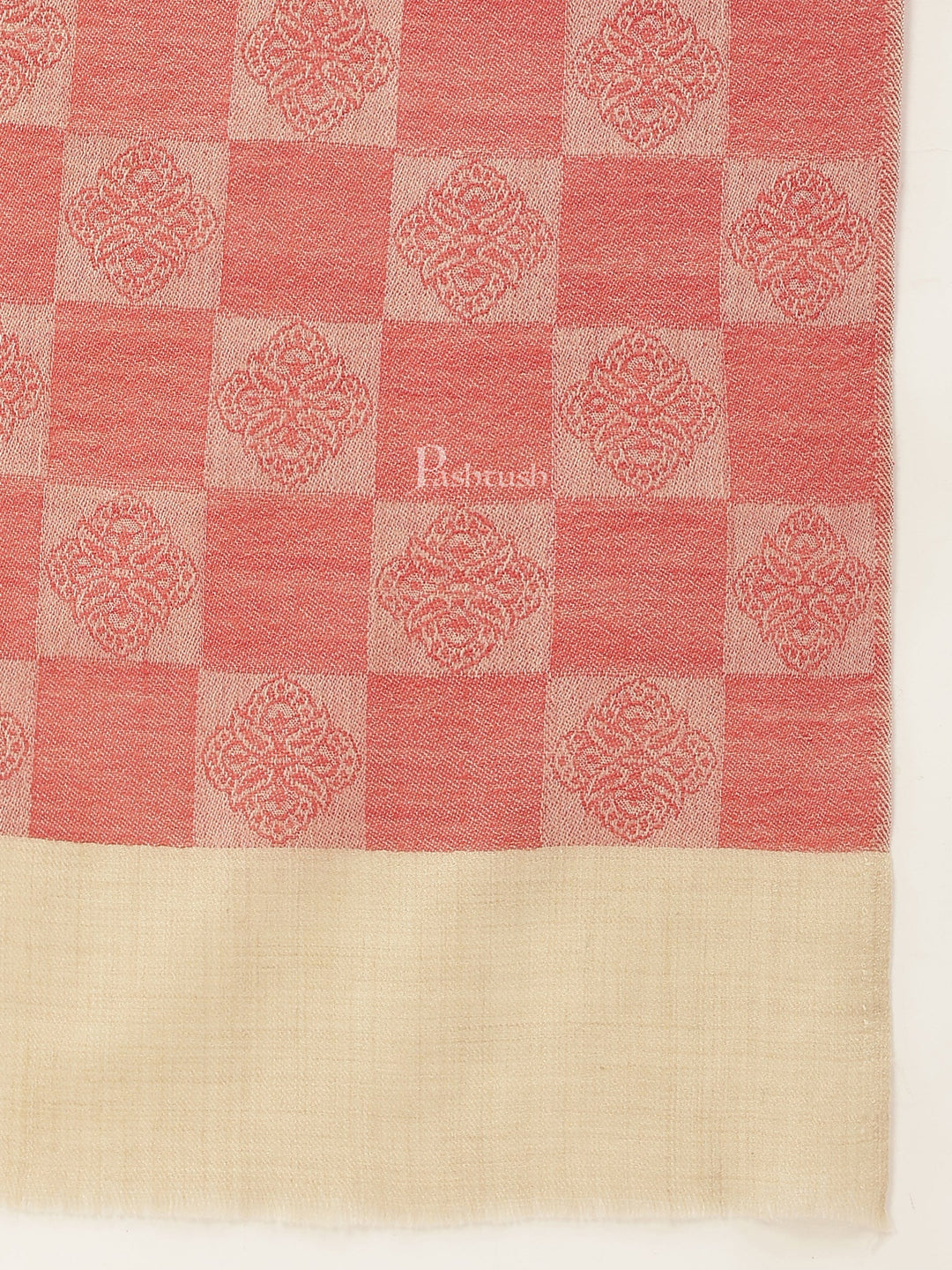 Pashtush India Womens Stoles and Scarves Scarf Pashtush Womens Extra Fine Wool stole, checkered design, Rose