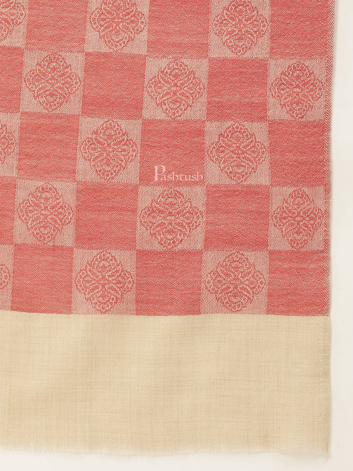 Pashtush India Womens Stoles and Scarves Scarf Pashtush Womens Extra Fine Wool stole, checkered design, Rose