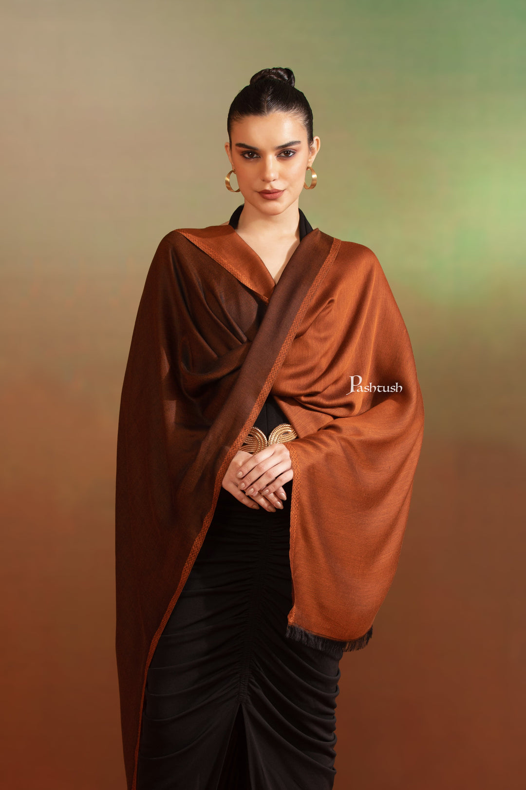 Pashtush India Womens Stoles and Scarves Scarf Pashtush Womens Extra Fine Wool Stole,  Design, Dark Grey