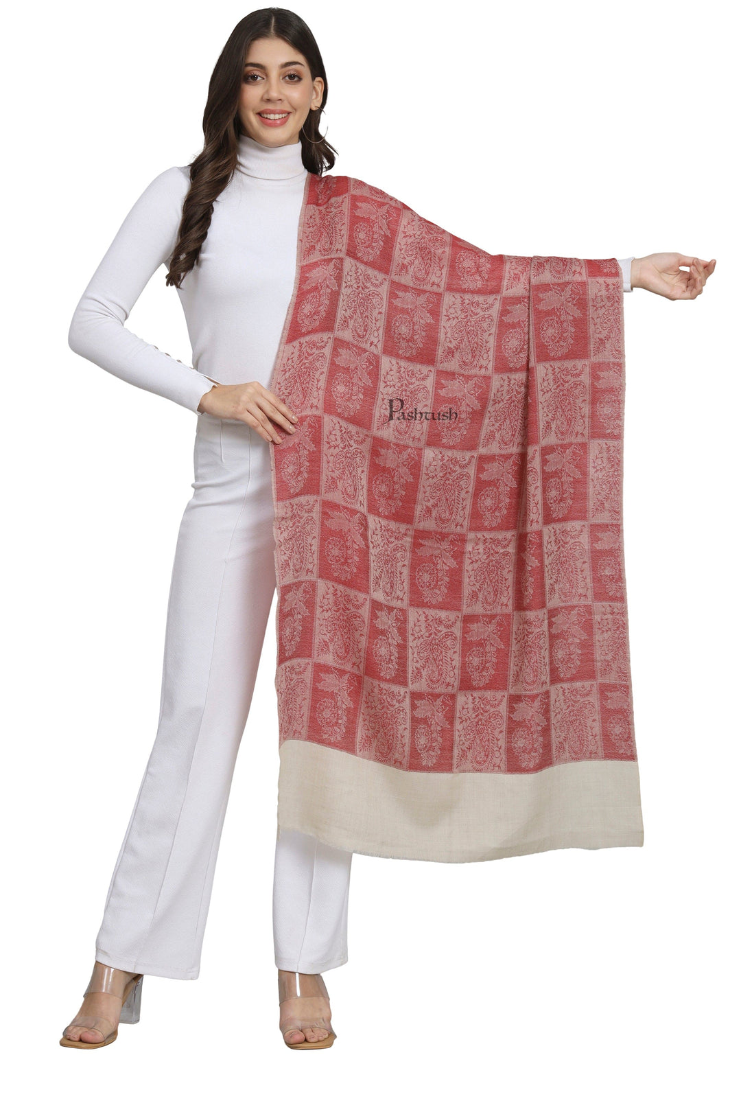 Pashtush India Womens Stoles and Scarves Scarf Pashtush Womens Extra Fine Wool Stole,  Design, Maroon