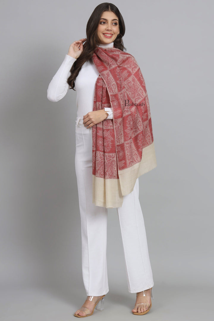 Pashtush India Womens Stoles and Scarves Scarf Pashtush Womens Extra Fine Wool Stole,  Design, Maroon