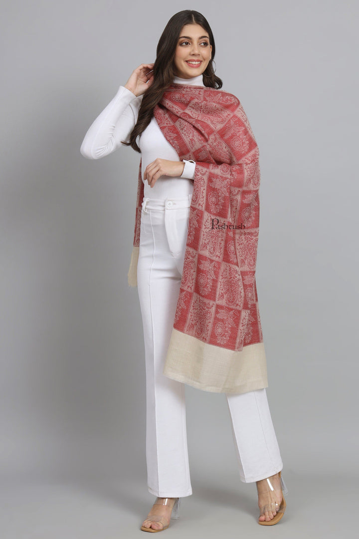 Pashtush India Womens Stoles and Scarves Scarf Pashtush Womens Extra Fine Wool Stole,  Design, Maroon