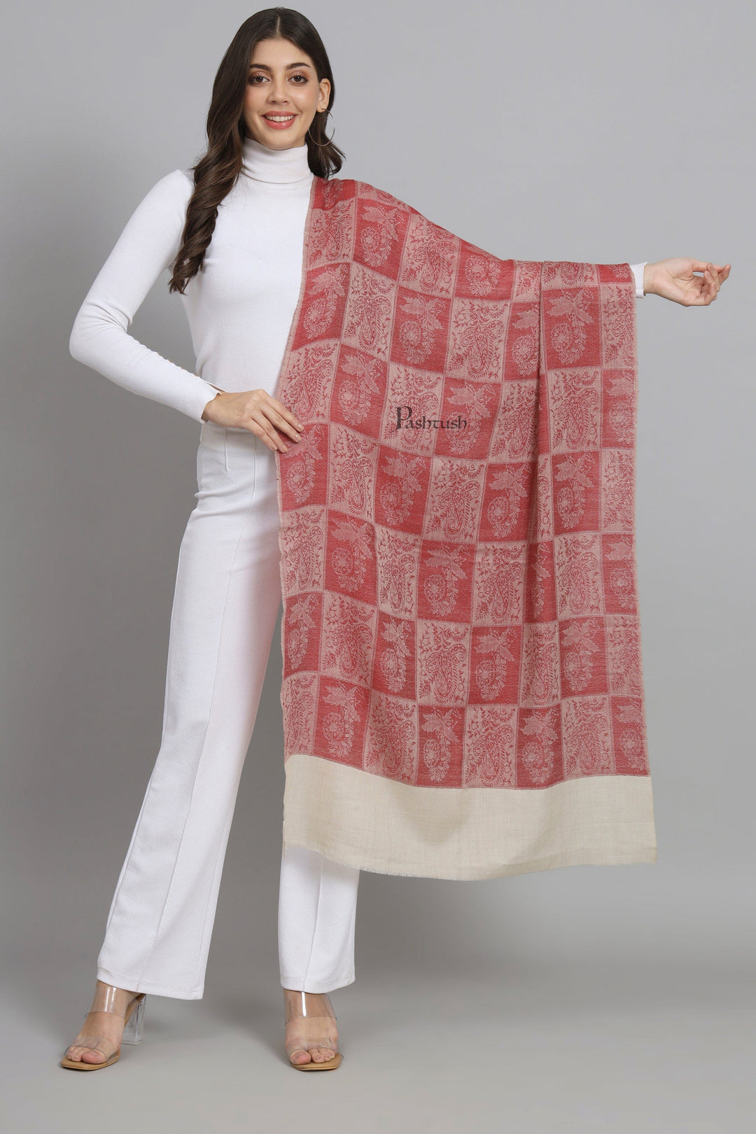 Pashtush India Womens Stoles and Scarves Scarf Pashtush Womens Extra Fine Wool Stole,  Design, Maroon