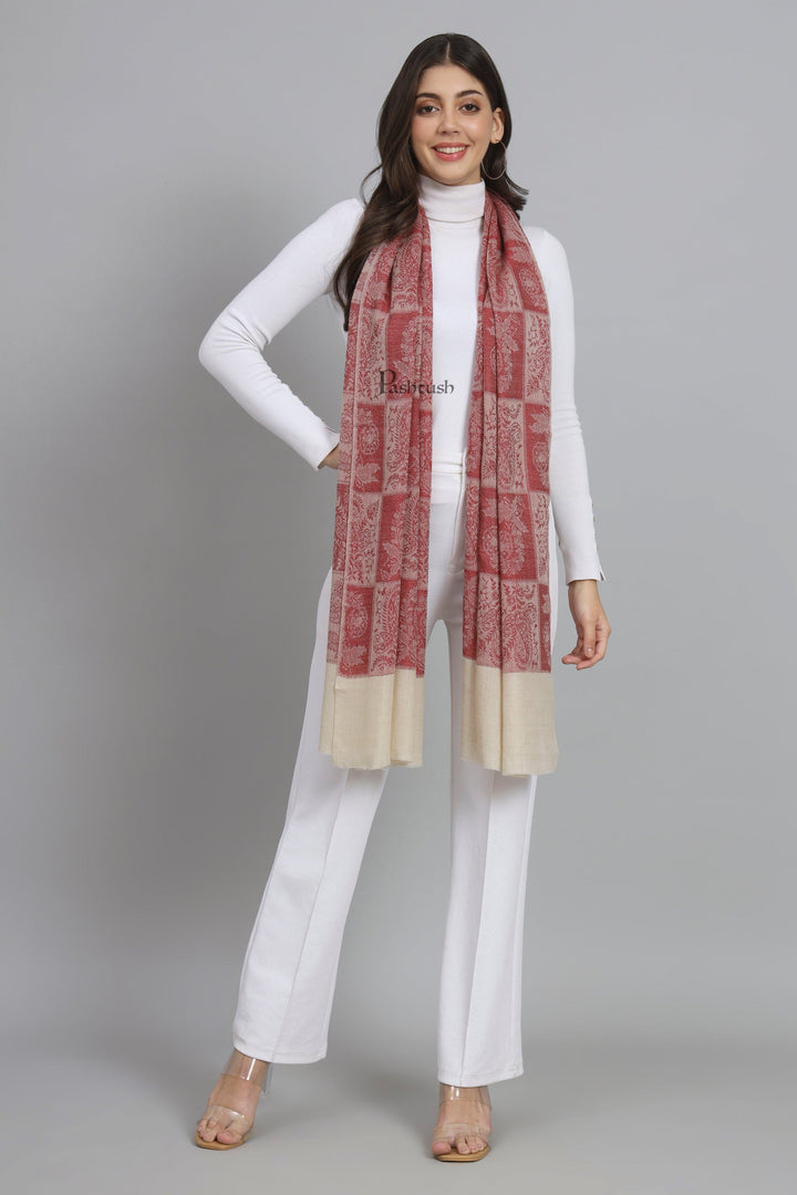 Pashtush India Womens Stoles and Scarves Scarf Pashtush Womens Extra Fine Wool Stole,  Design, Maroon