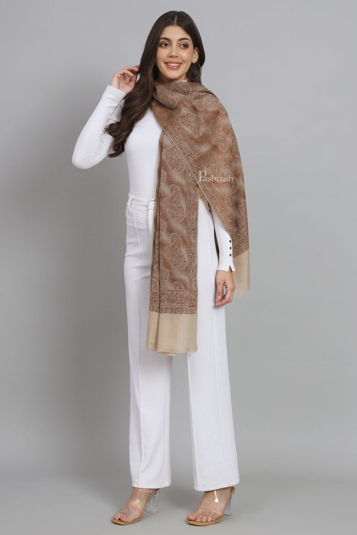 Pashtush India Womens Stoles and Scarves Scarf Pashtush Womens Extra Fine Wool Stole,  Design, Orange
