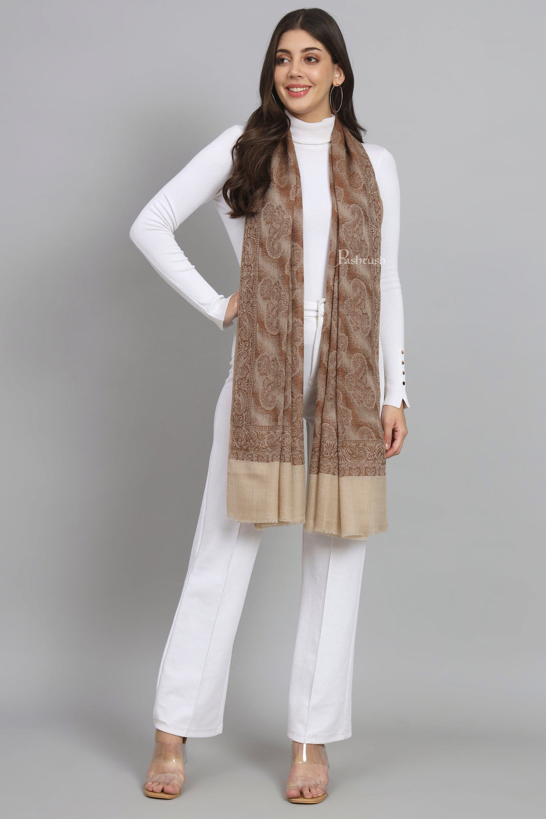 Pashtush India Womens Stoles and Scarves Scarf Pashtush Womens Extra Fine Wool Stole,  Design, Orange