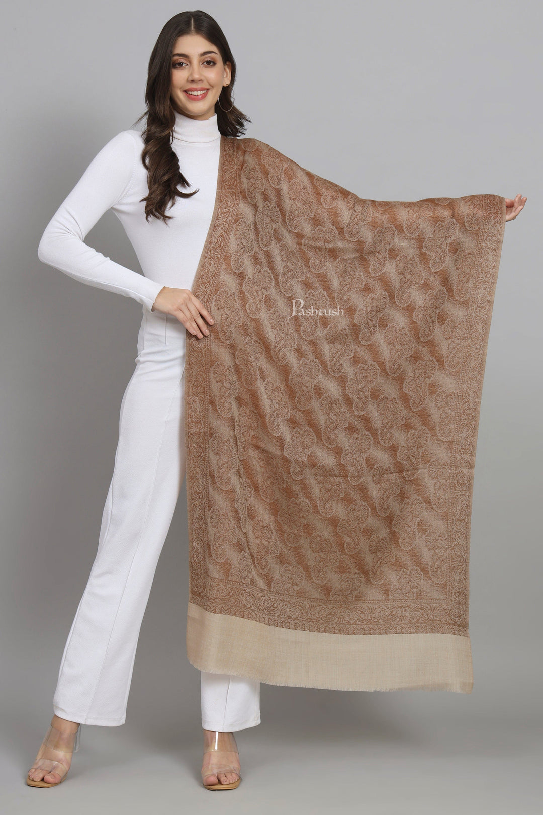 Pashtush India Womens Stoles and Scarves Scarf Pashtush Womens Extra Fine Wool Stole,  Design, Orange