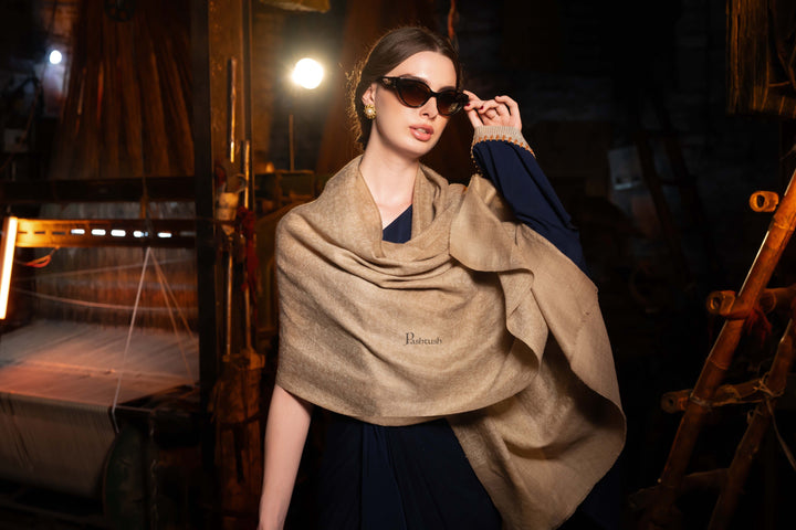 Pashtush India Womens Stoles and Scarves Scarf Pashtush Womens Extra Fine Wool Stole,  Design, Taupe