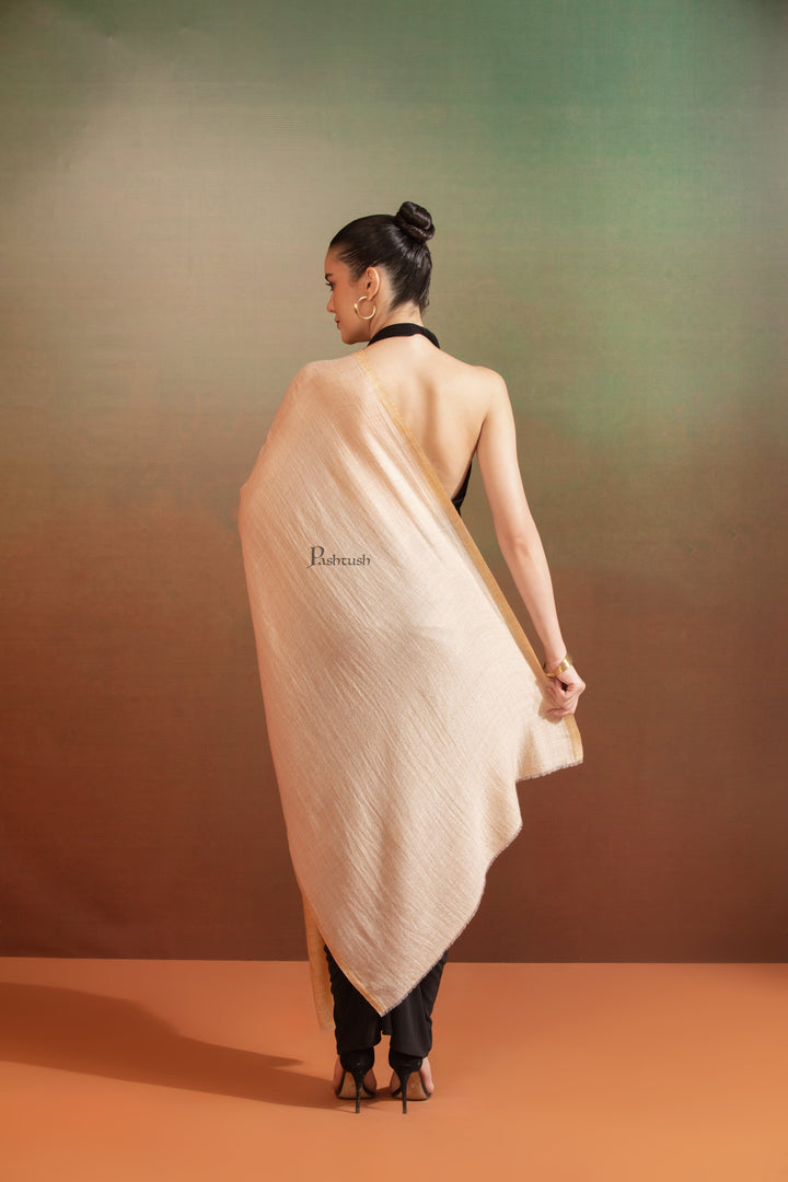 Pashtush India Womens Stoles and Scarves Scarf Pashtush Womens Extra Fine Wool Stole, Don'T Know Design, Grey Gold