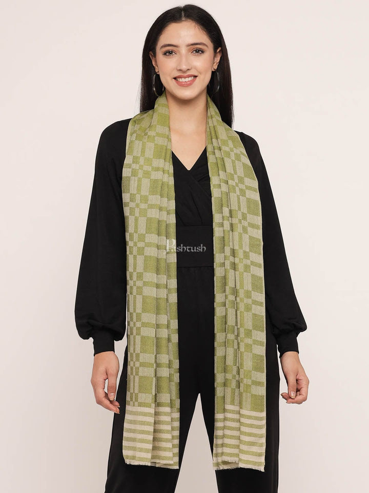 Pashtush India Womens Stoles and Scarves Scarf Pashtush womens Extra Fine Wool Stole, extra fine wool design, Green