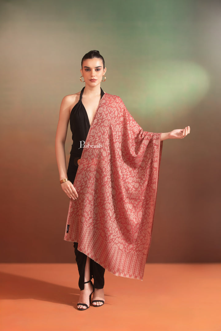 Pashtush India Womens Stoles and Scarves Scarf Pashtush Womens Extra Fine Wool Stole, Floral Design, Maroon