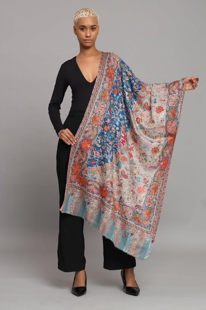 Pashtush India Womens Stoles Pashtush Womens Extra Fine Wool Stole, Kalamkari Embroidery Design, Multicolour
