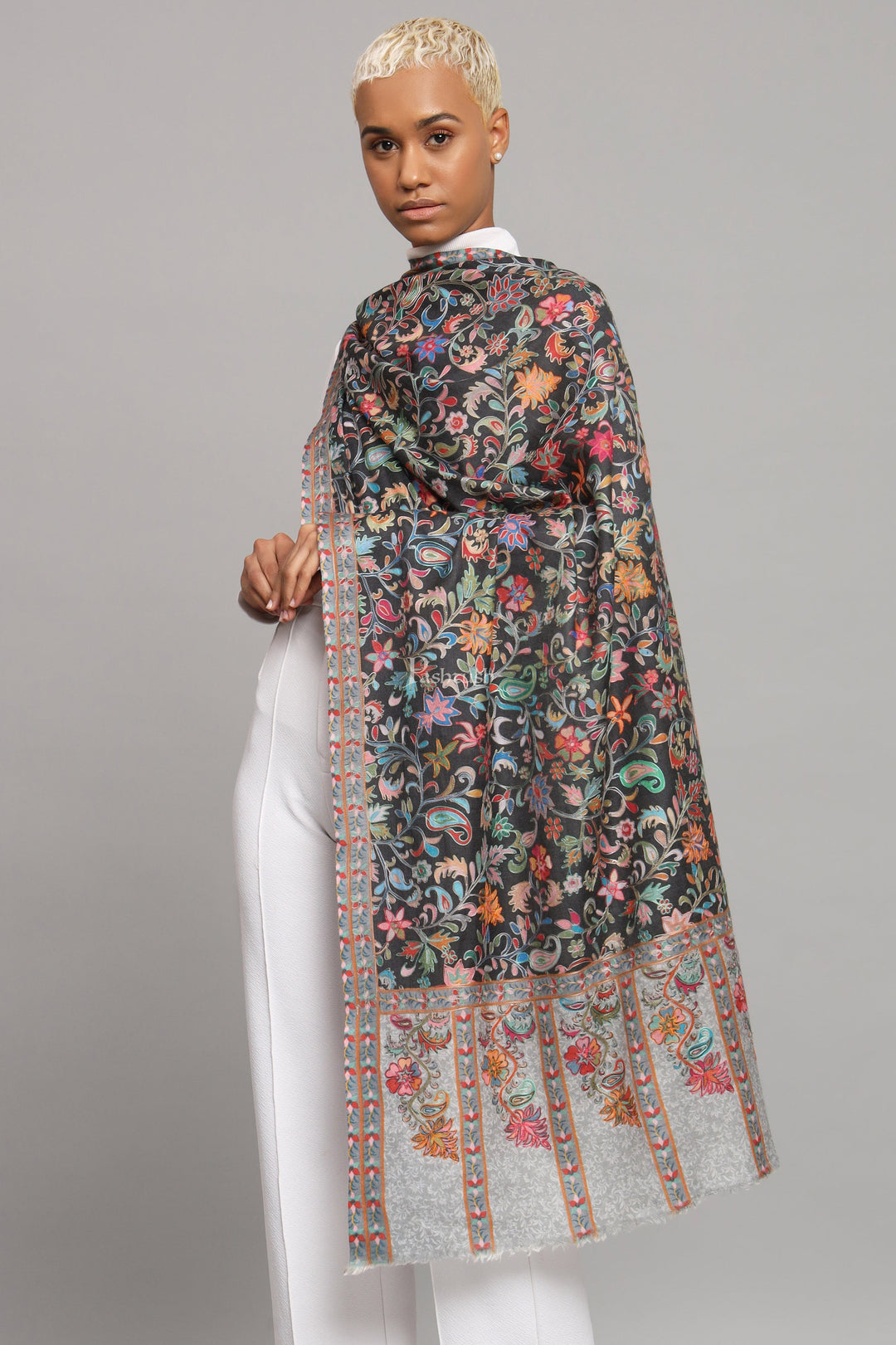 Pashtush India Womens Stoles Pashtush Womens Extra Fine Wool Stole, Kalamkari Embroidery Design, Multicolour