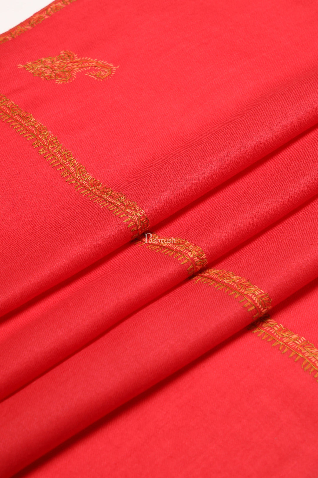 Pashtush India Womens Stoles Pashtush Womens Extra Fine Wool Stole, Kashmiri Hand Embroidery, Kingri Design, Red