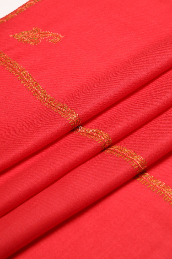 Pashtush India Womens Stoles Pashtush Womens Extra Fine Wool Stole, Kashmiri Hand Embroidery, Kingri Design, Red