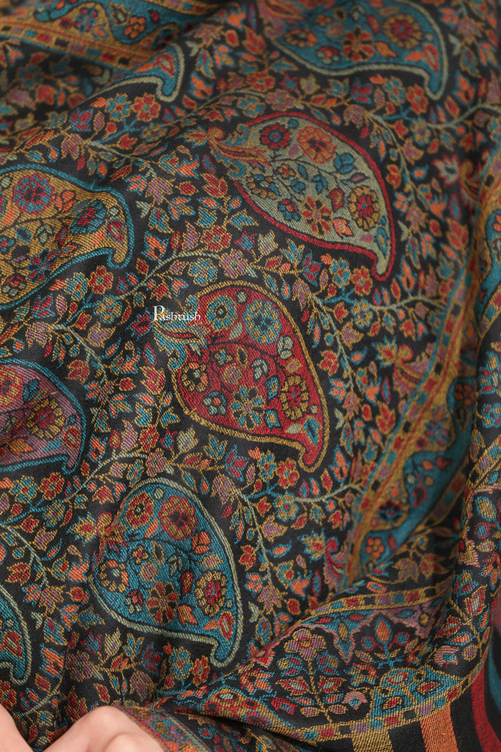 Pashtush India Womens Stoles Pashtush Womens Extra Fine Wool Stole, Paisley Design, Black