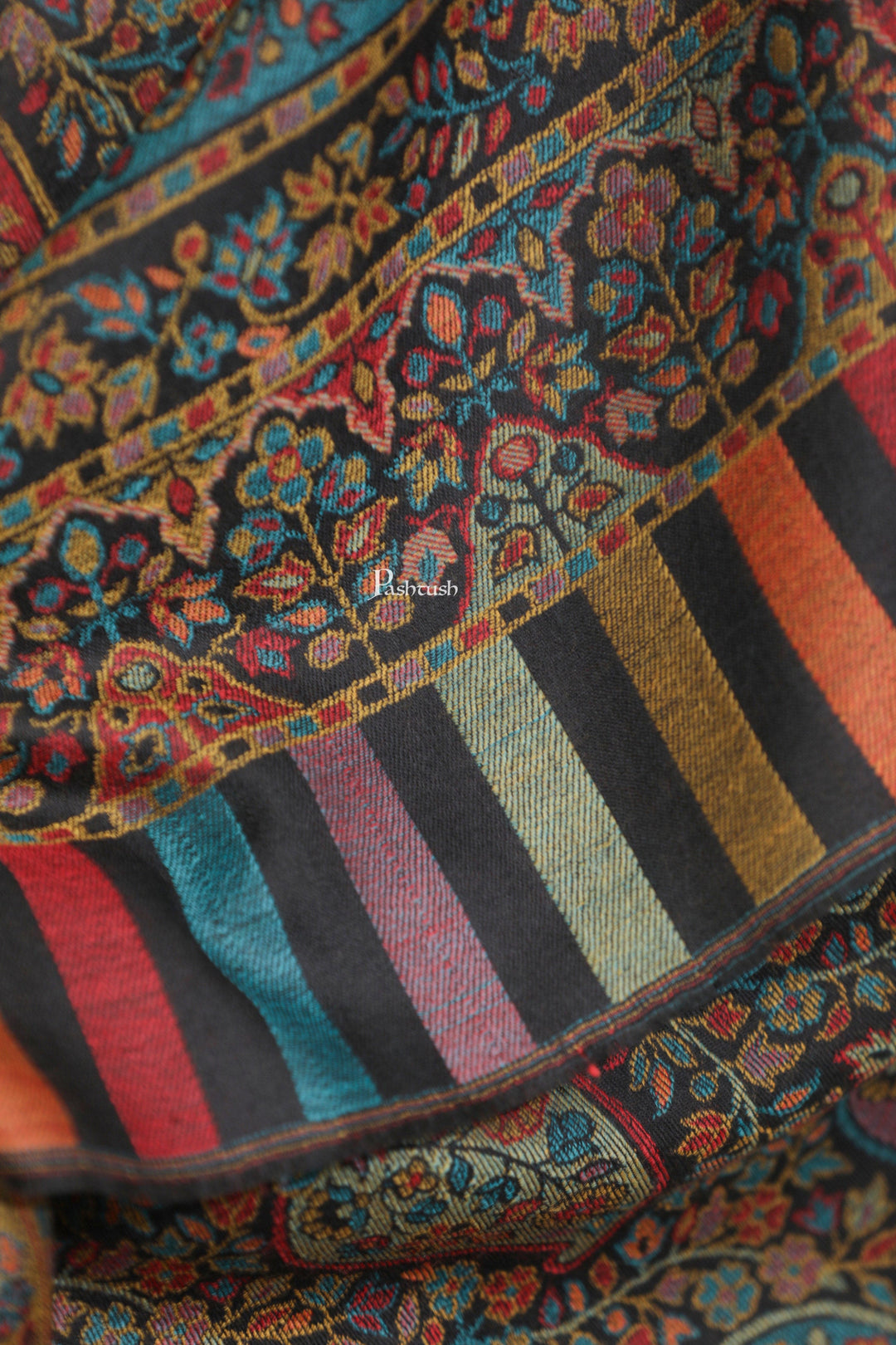 Pashtush India Womens Stoles Pashtush Womens Extra Fine Wool Stole, Paisley Design, Black