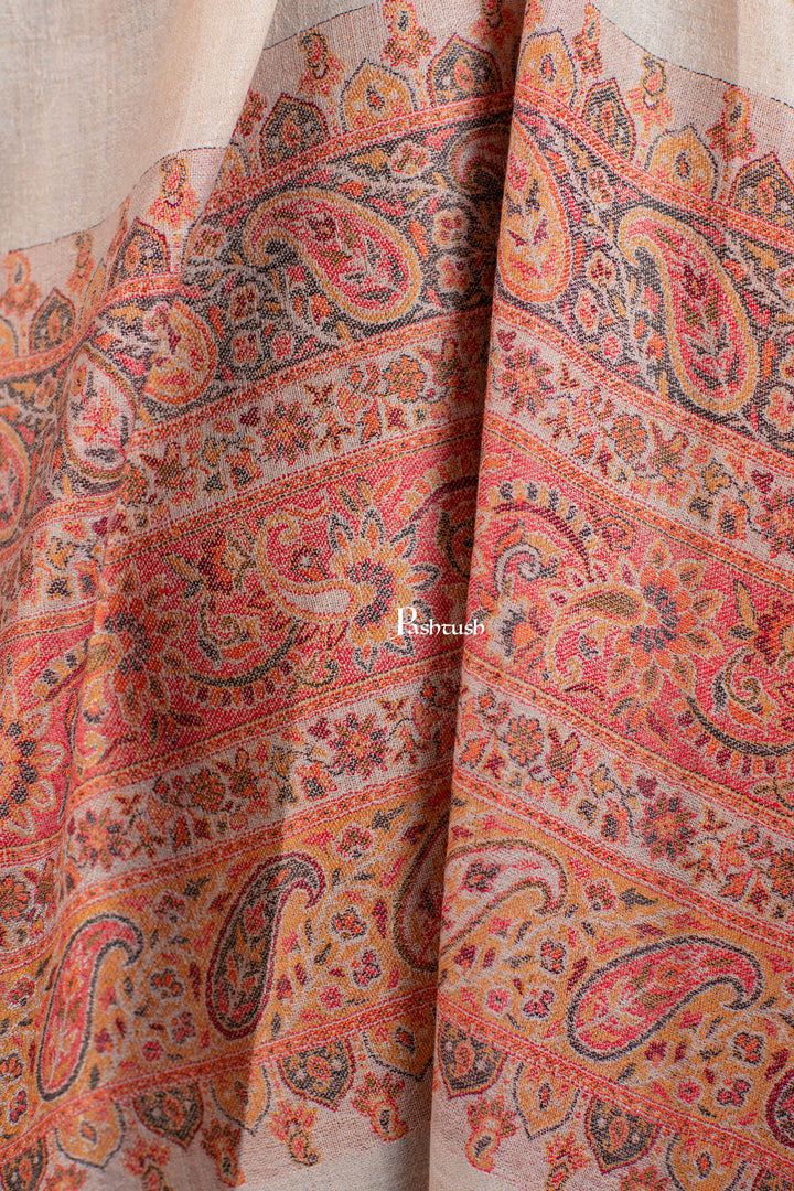 Pashtush India womens scarf and Stoles Pashtush Womens Extra Fine Wool Stole, Paisley Palla Design, Beige
