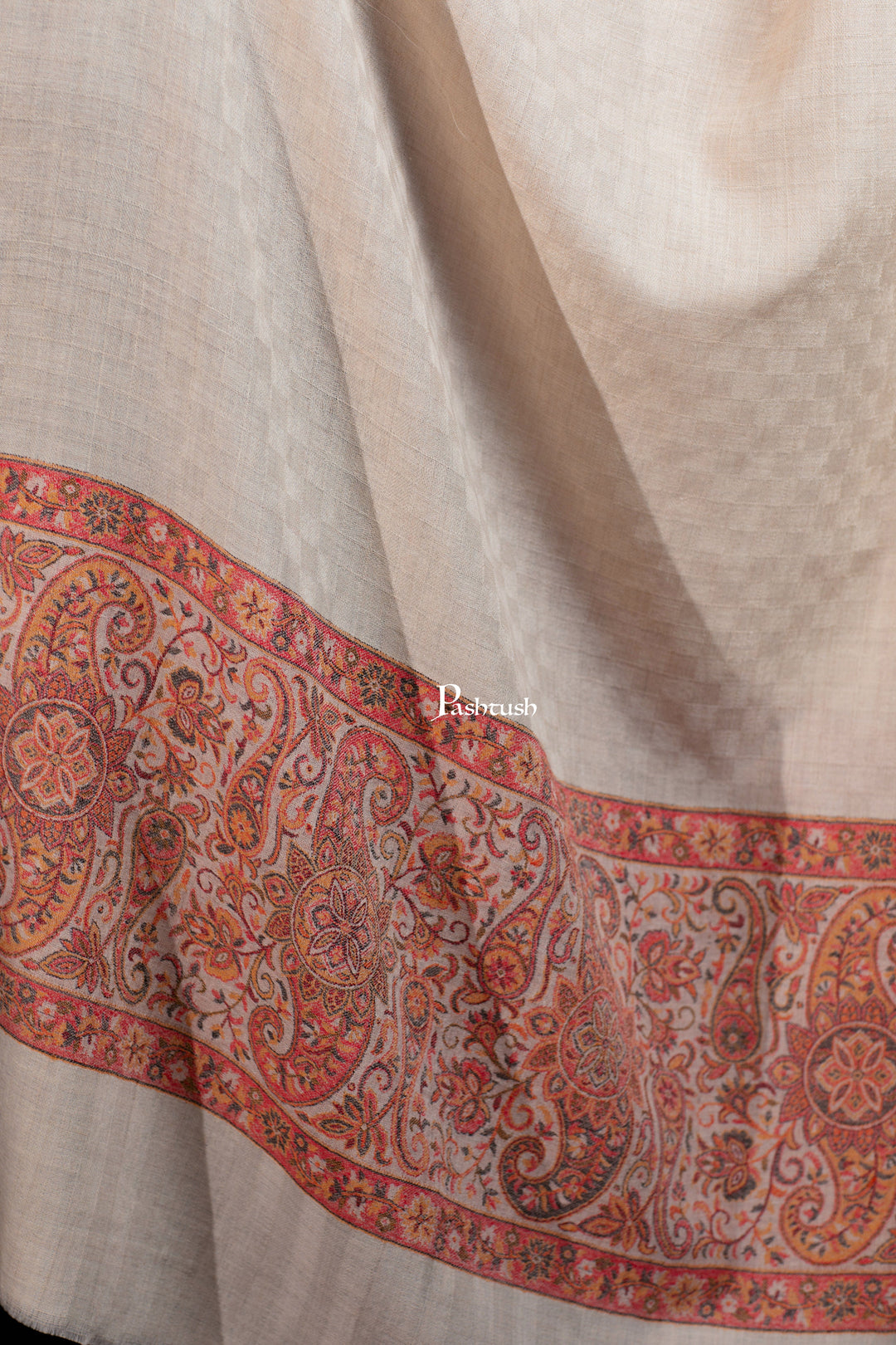 Pashtush India womens scarf and Stoles Pashtush Womens Extra Fine Wool Stole, Paisley Palla Design, Beige