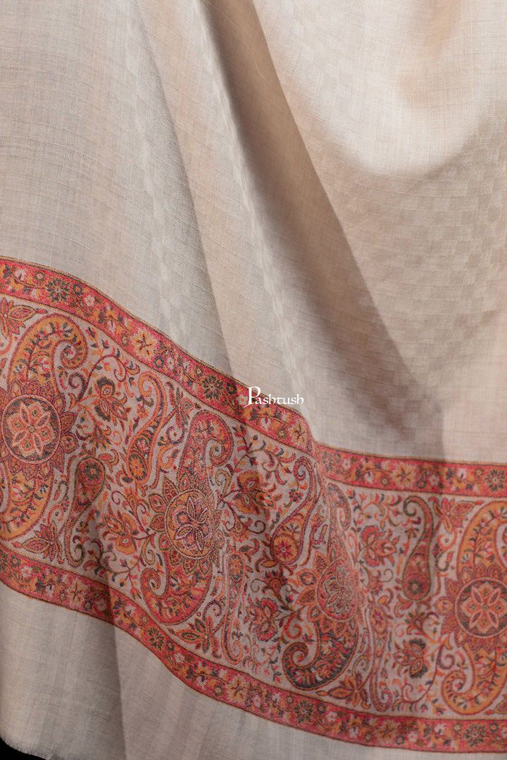 Pashtush India womens scarf and Stoles Pashtush Womens Extra Fine Wool Stole, Paisley Palla Design, Beige