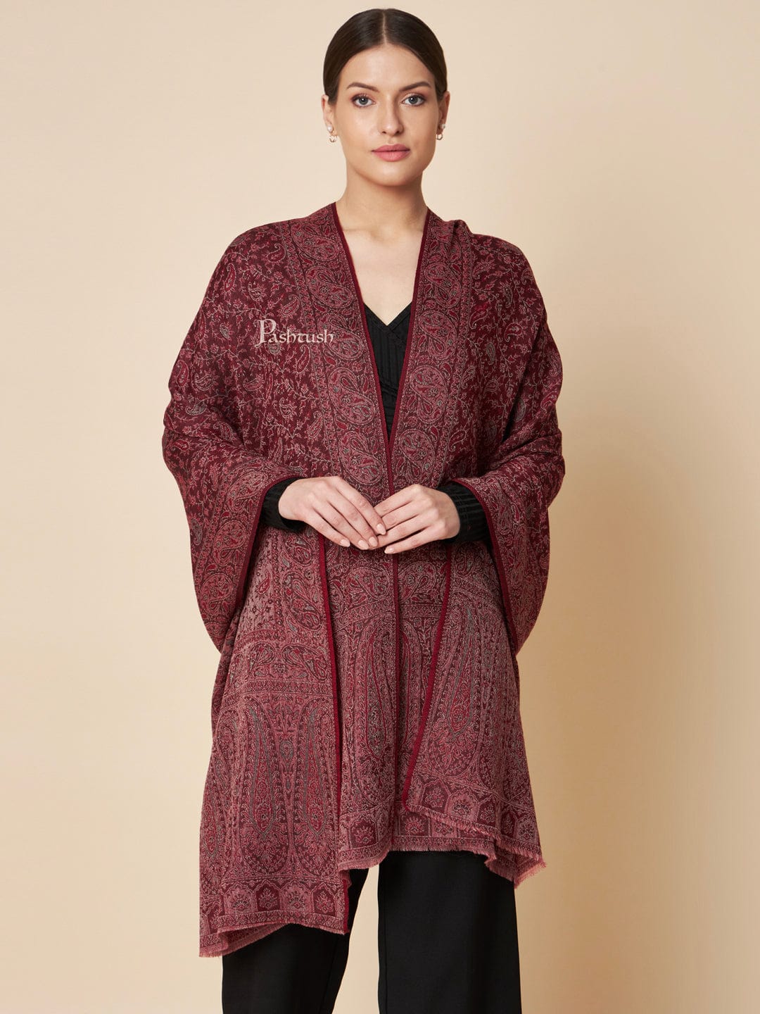 Pashtush India Womens Stoles and Scarves Scarf Pashtush Womens Extra Fine Wool Stole, Soft Paiseley  Design, Multicolour