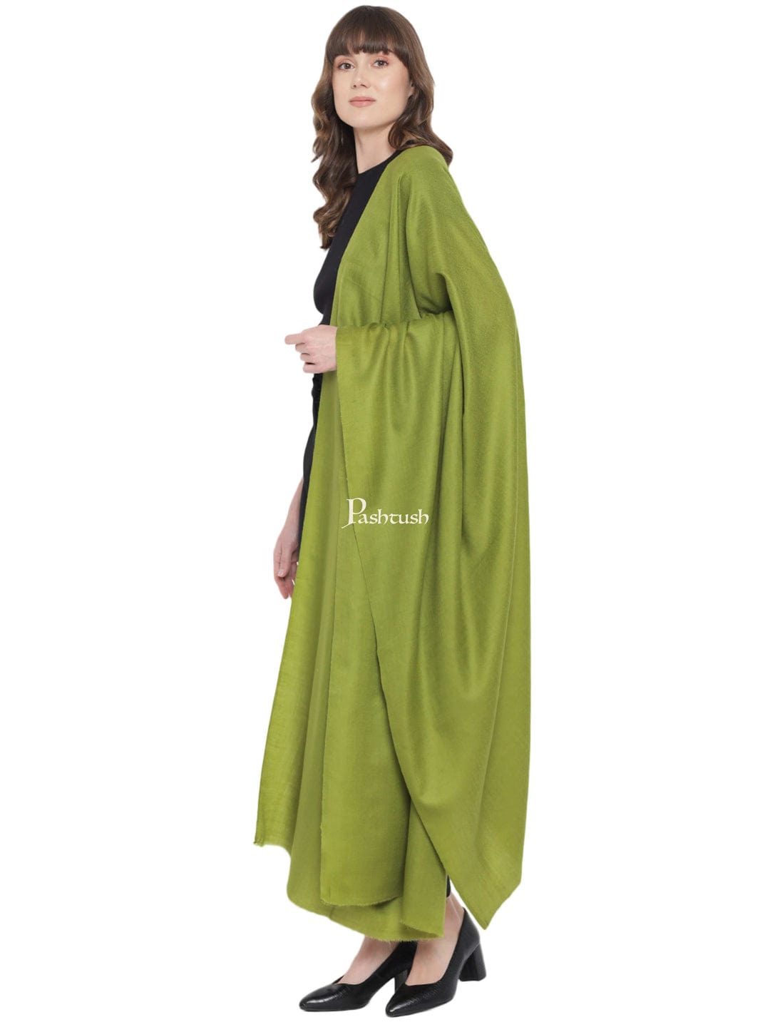 Pashtush India Womens Stoles and Scarves Scarf Pashtush Womens Extra Fine Wool Stole, Solid Design, Olive Green