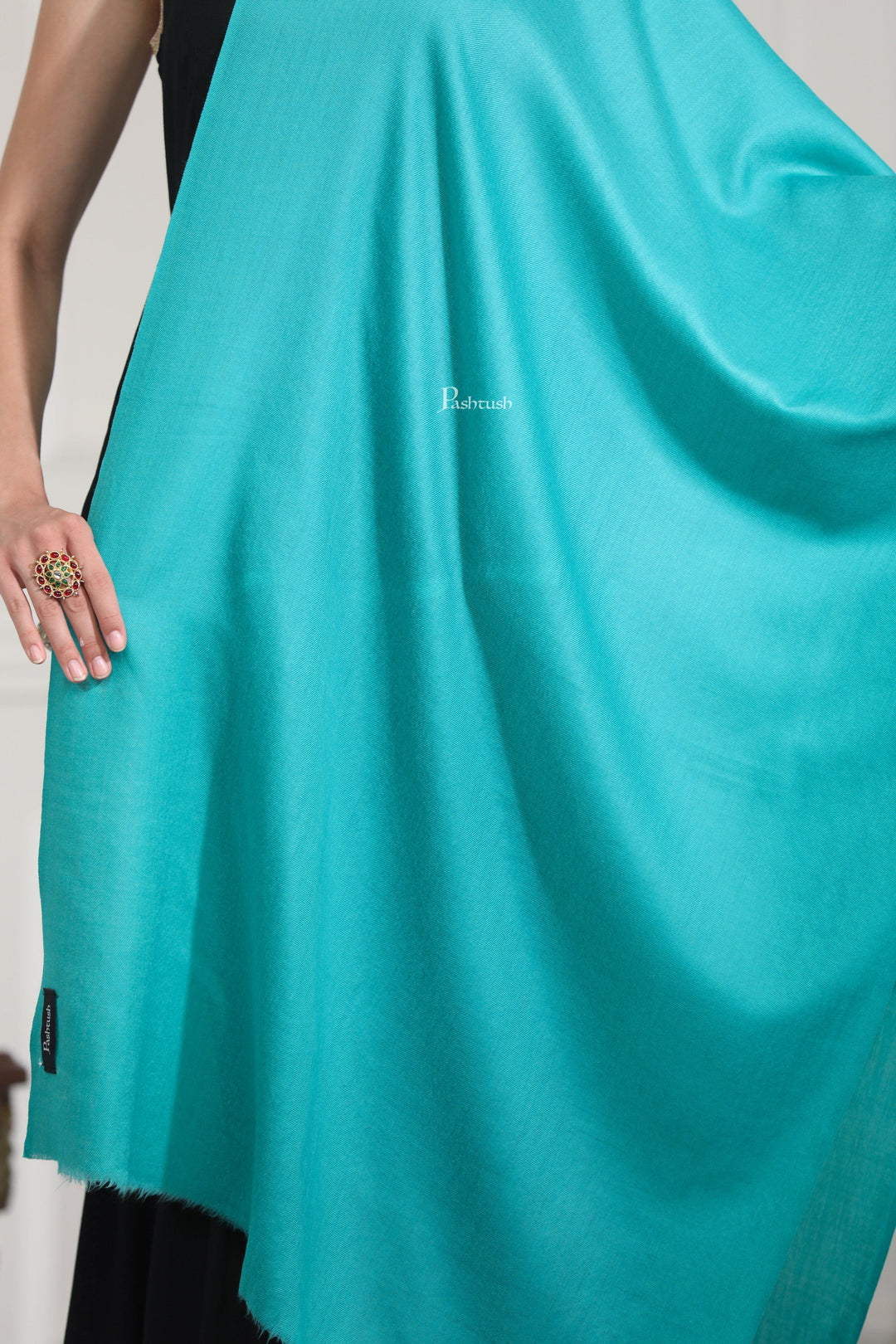 Pashtush India Womens Stoles Pashtush Womens Extra Fine Wool Stole, Solid Plain Design, Arabic Sea Blue