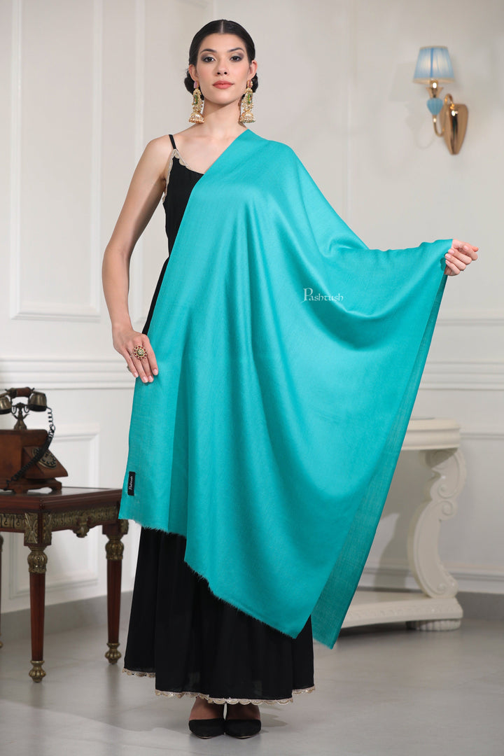 Pashtush India Womens Stoles Pashtush Womens Extra Fine Wool Stole, Solid Plain Design, Arabic Sea Blue