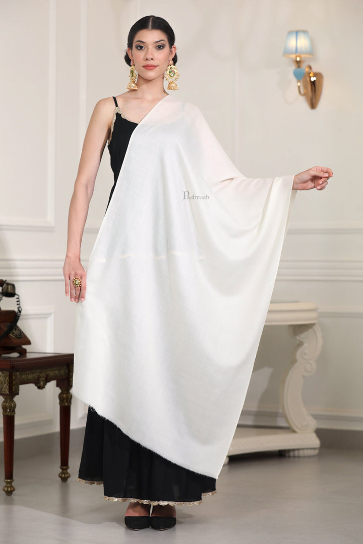 Pashtush India Womens Stoles Pashtush Womens Extra Fine Wool Stole, Solid Plain Design, Ivory