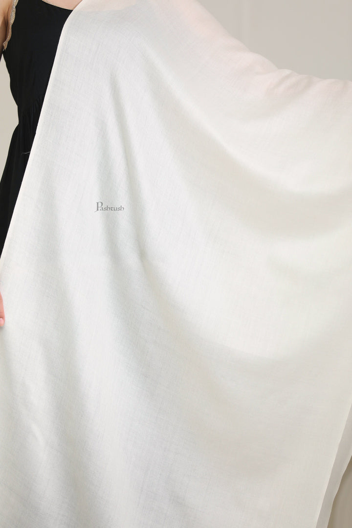 Pashtush India Womens Stoles Pashtush Womens Extra Fine Wool Stole, Solid Plain Design, Ivory