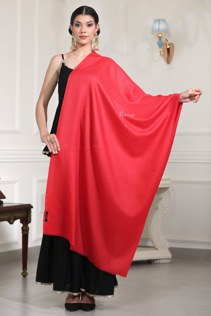 Pashtush India Womens Stoles Pashtush Womens Extra Fine Wool Stole, Solid Plain Design, Red