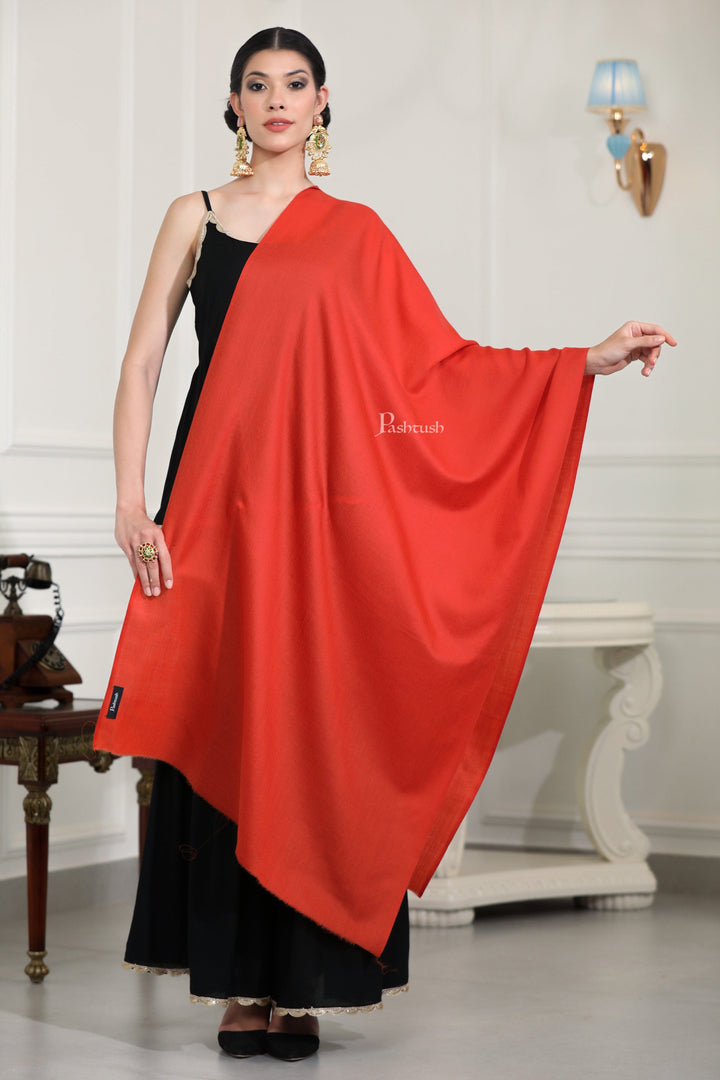 Pashtush India Womens Stoles Pashtush Womens Extra Fine Wool Stole, Solid Plain Design, Rust