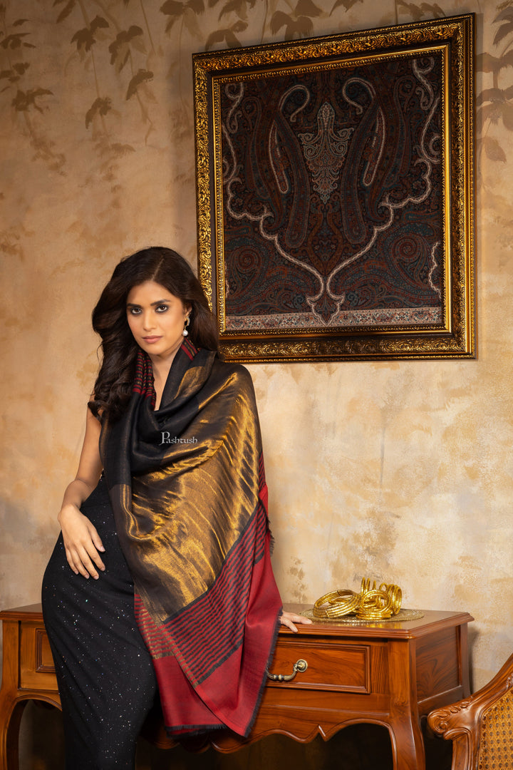 Pashtush India Womens Shawls Pashtush Womens Extra Fine Wool Stole, Stripe Design, Multicolour