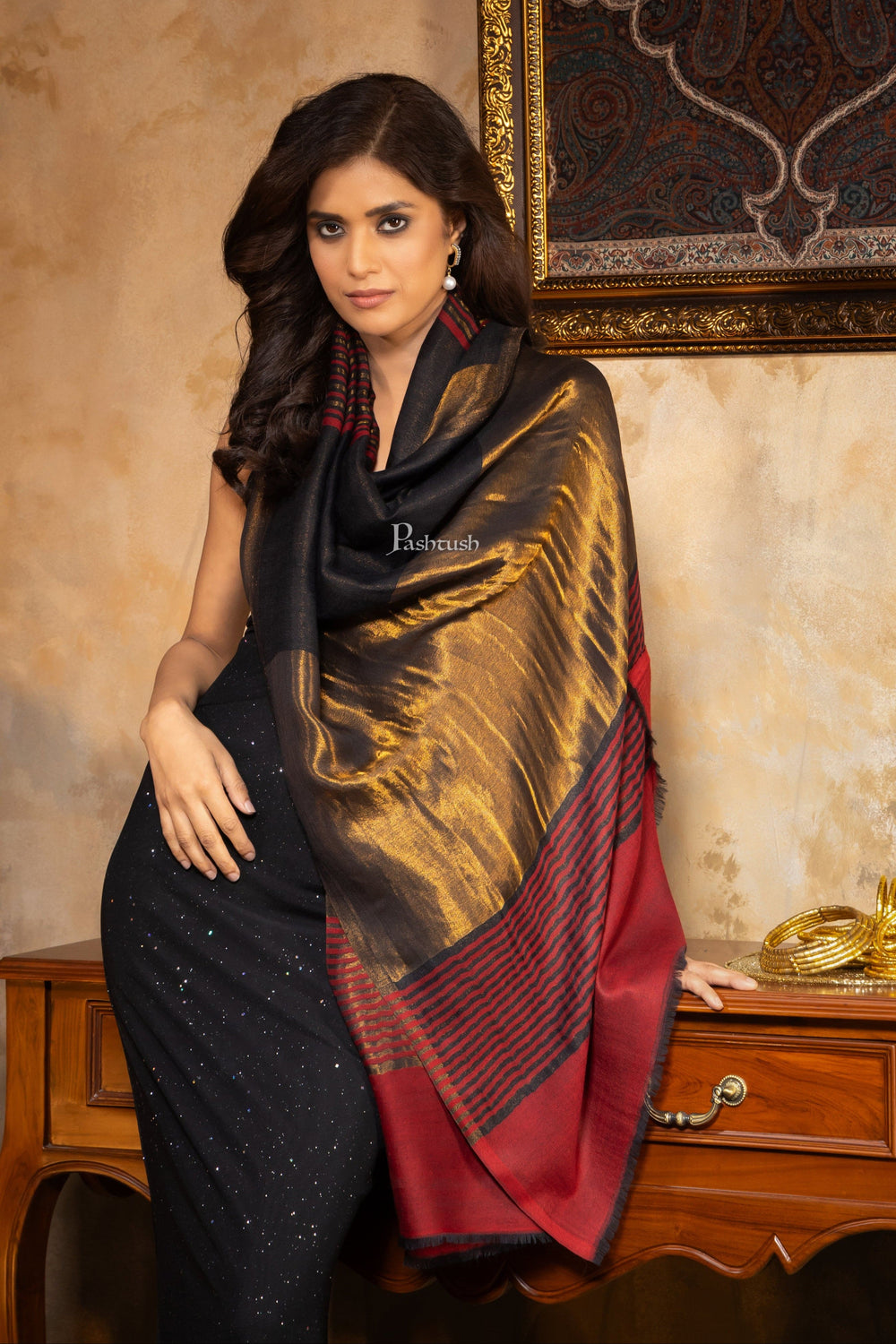Pashtush India Womens Shawls Pashtush Womens Extra Fine Wool Stole, Stripe Design, Multicolour