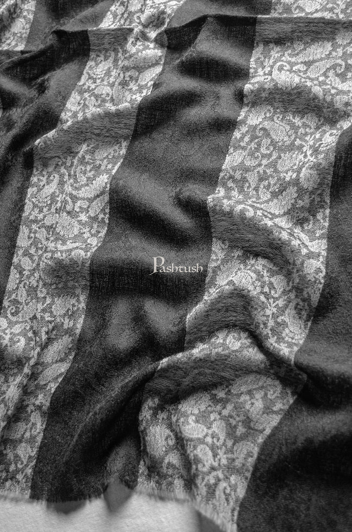 Pashtush India Womens Stoles and Scarves Scarf Pashtush Womens Extra Fine Wool Stole, Stripe Weave Design, Black
