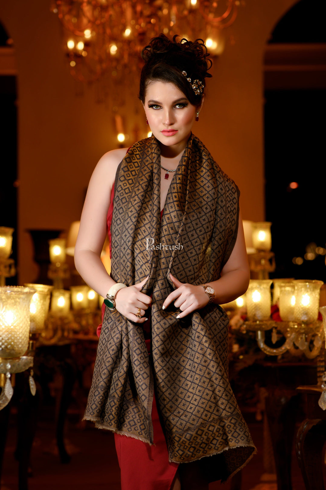 Pashtush India Womens Stoles and Scarves Scarf Pashtush Womens Extra Fine Wool Stole, Twilight Collection Reversible Design, Blue