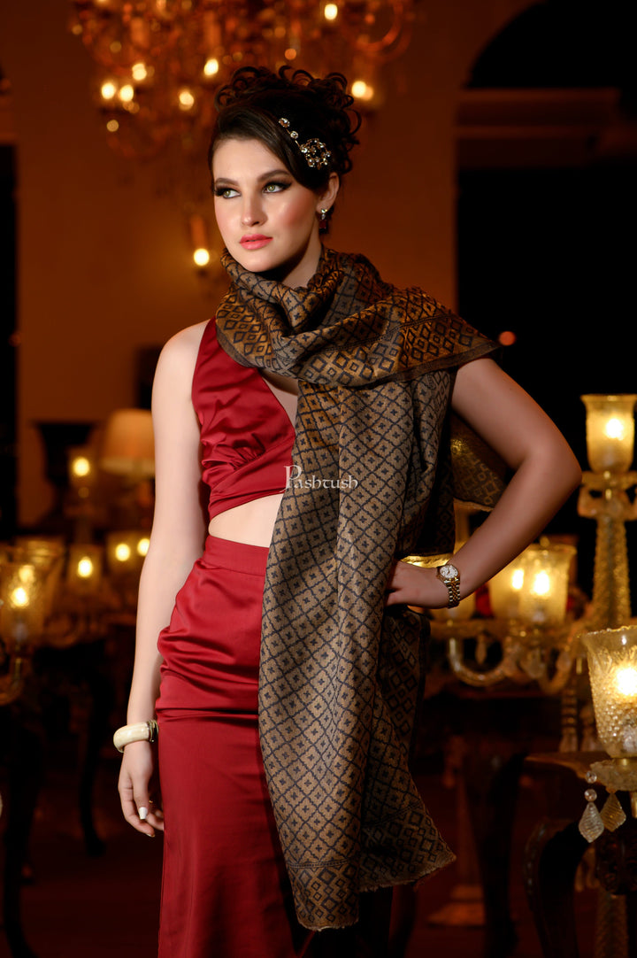 Pashtush India Womens Stoles and Scarves Scarf Pashtush Womens Extra Fine Wool Stole, Twilight Collection Reversible Design, Blue