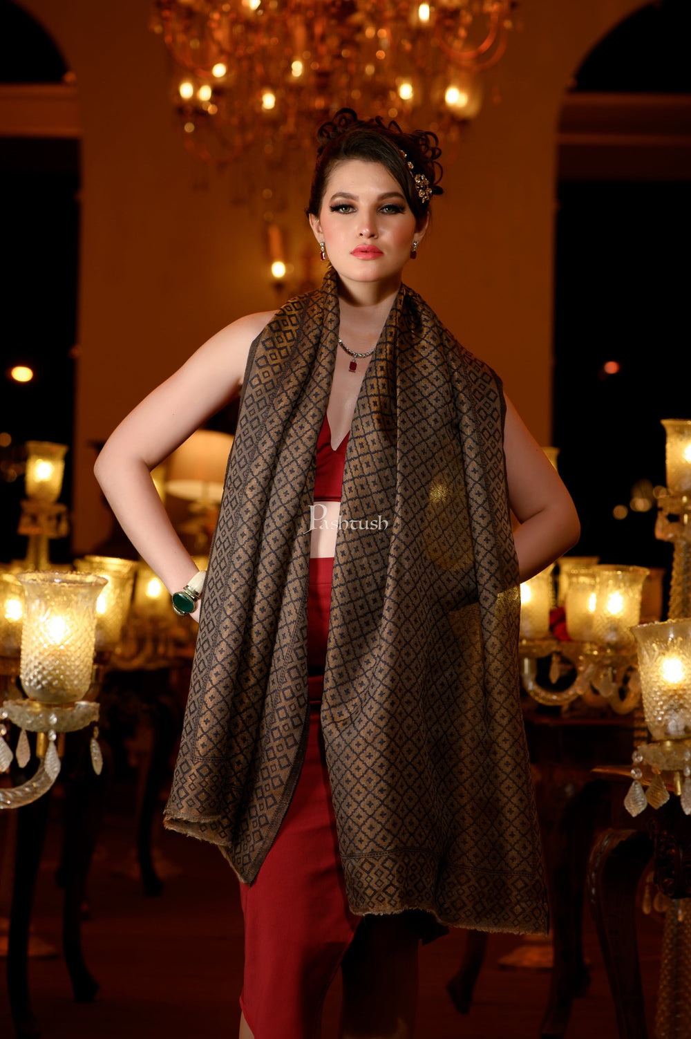 Pashtush India Womens Stoles and Scarves Scarf Pashtush Womens Extra Fine Wool Stole, Twilight Collection Reversible Design, Blue