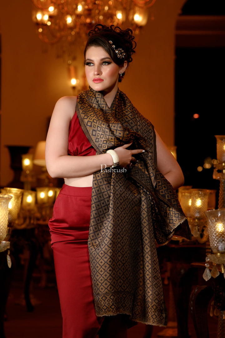 Pashtush India Womens Stoles and Scarves Scarf Pashtush Womens Extra Fine Wool Stole, Twilight Collection Reversible Design, Blue