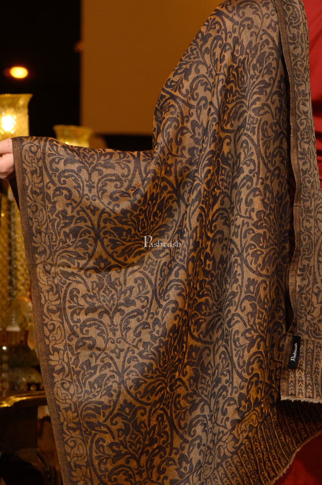 Pashtush India Womens Stoles and Scarves Scarf Pashtush Womens Extra Fine Wool Stole, Twilight Collection Reversible Design, Blue and Gold