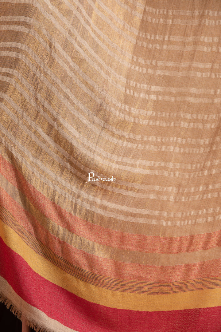 Pashtush India Womens Stoles and Scarves Scarf Pashtush Womens Extra Fine Wool Stole, Twilight Collection, Shimmery Weave Beige And Maroon