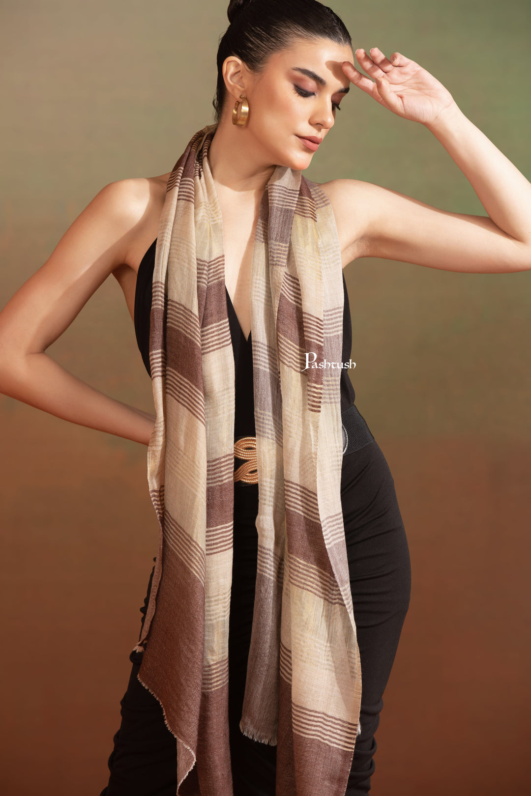 Pashtush India Womens Stoles and Scarves Scarf Pashtush Womens Extra Fine Wool Stole, Twilight Collection, Shimmery Weave Design, Espresso Brown