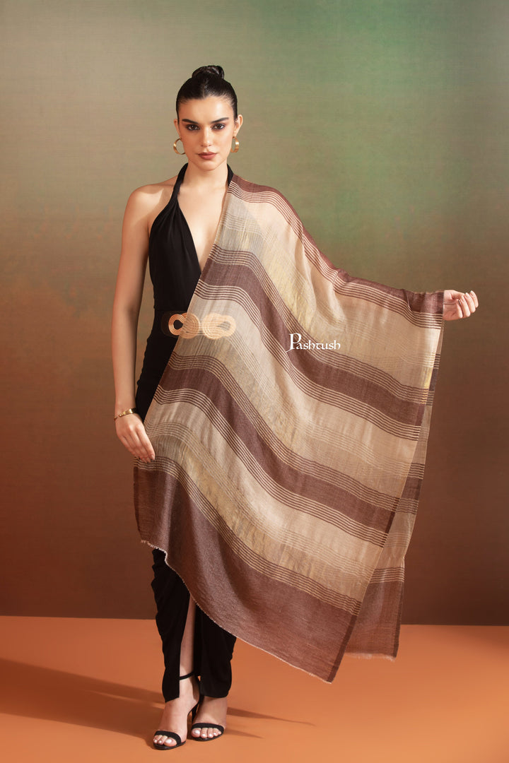 Pashtush India Womens Stoles and Scarves Scarf Pashtush Womens Extra Fine Wool Stole, Twilight Collection, Shimmery Weave Design, Espresso Brown