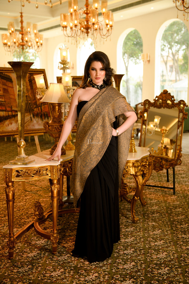 Pashtush India Womens Stoles and Scarves Scarf Pashtush Womens Extra Fine Wool Stole, Twilight Reversible Design, Dark Grey