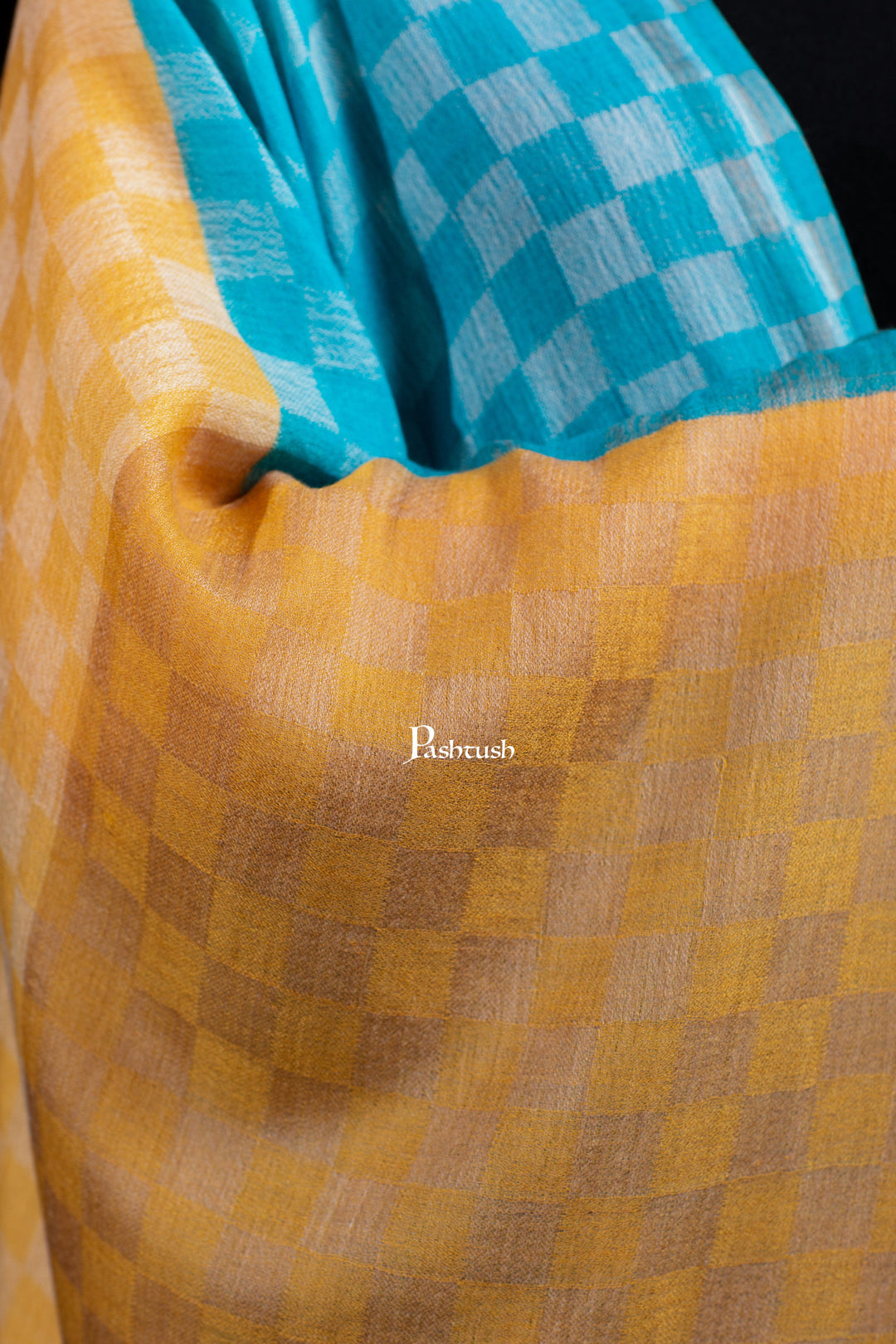 Pashtush India Womens Shawls Pashtush Womens Extra Fine Wool Stole, Twin Colour Weave Checkered Design, Sage And Teal