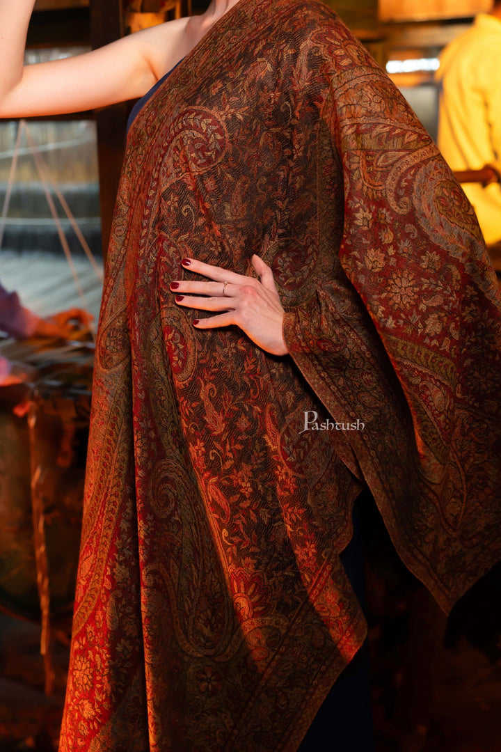 Pashtush India Womens Stoles Pashtush Womens Extra Fine Wool Stole, Ultra Soft Fine Wool Design, Black