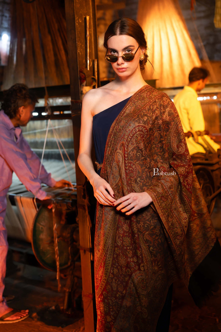 Pashtush India Womens Stoles Pashtush Womens Extra Fine Wool Stole, Ultra Soft Fine Wool Design, Black