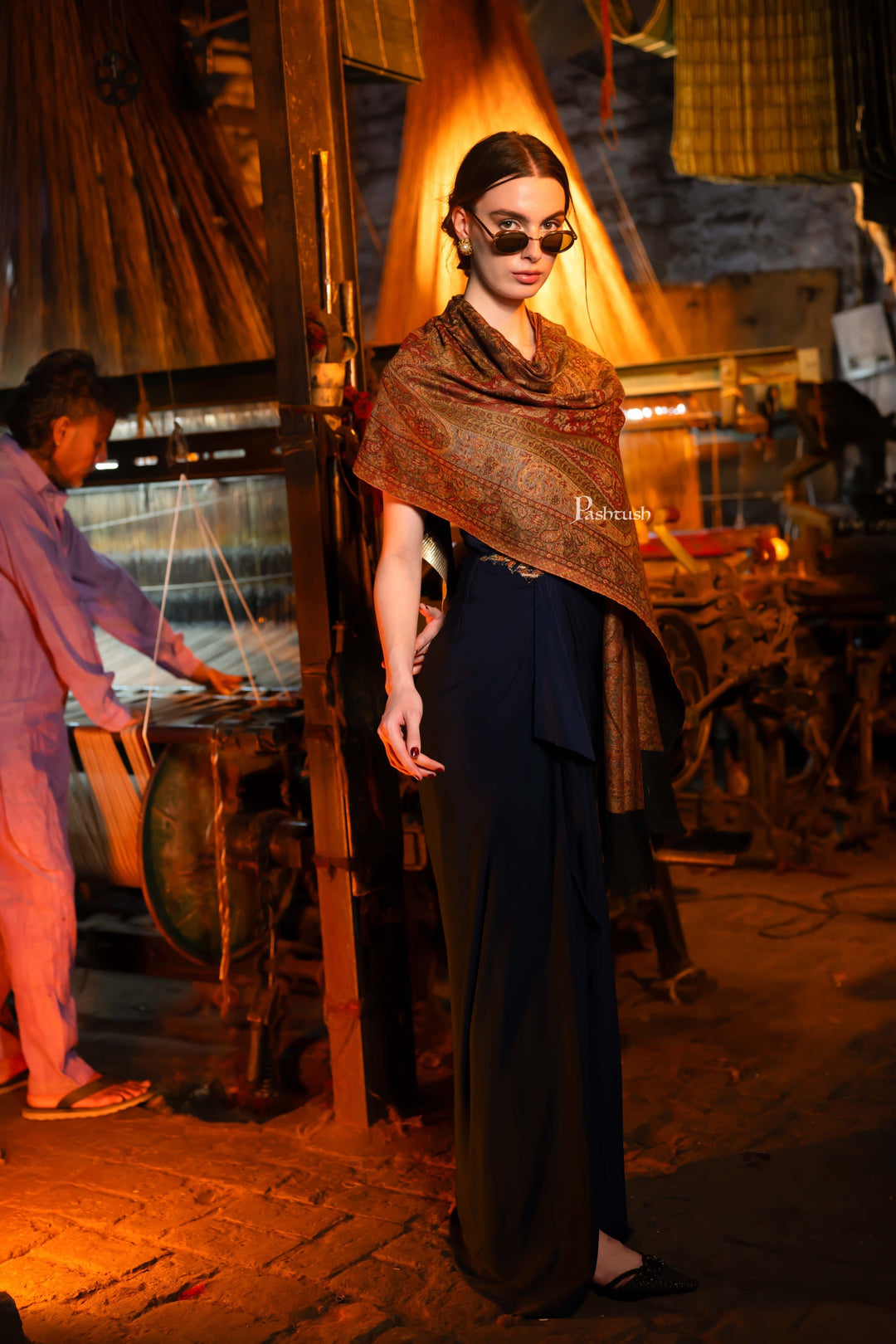 Pashtush India Womens Stoles Pashtush Womens Extra Fine Wool Stole, Ultra Soft Fine Wool Design, Black