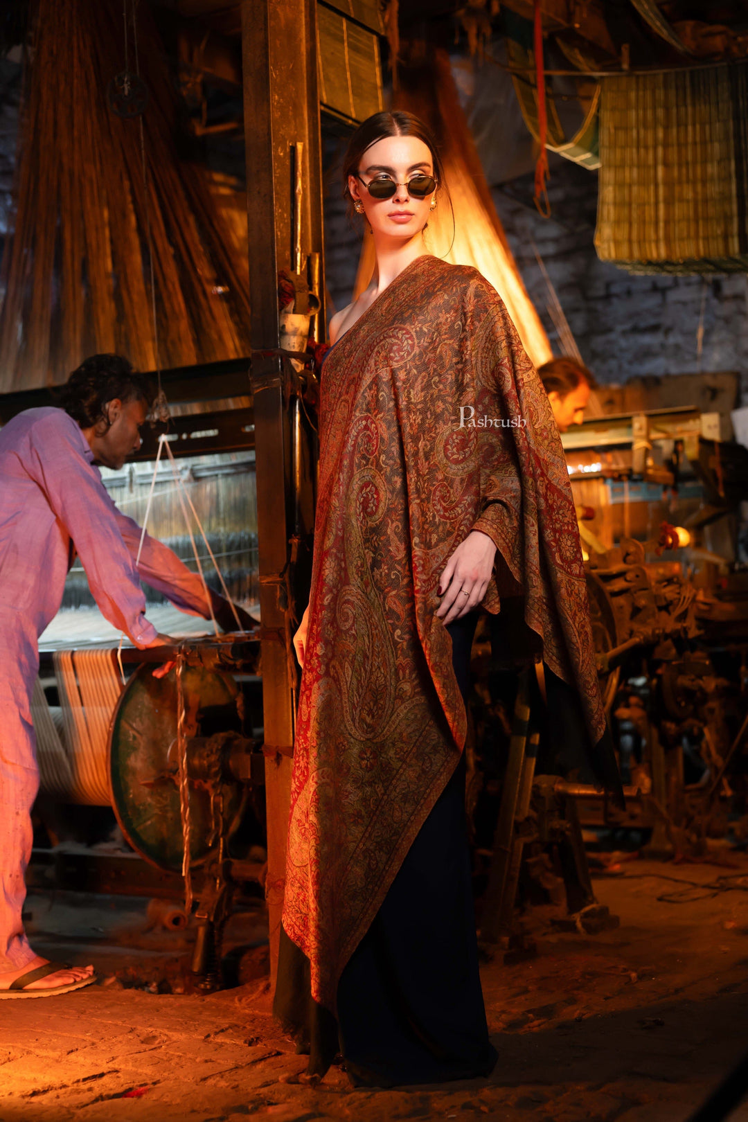 Pashtush India Womens Stoles Pashtush Womens Extra Fine Wool Stole, Ultra Soft Fine Wool Design, Black