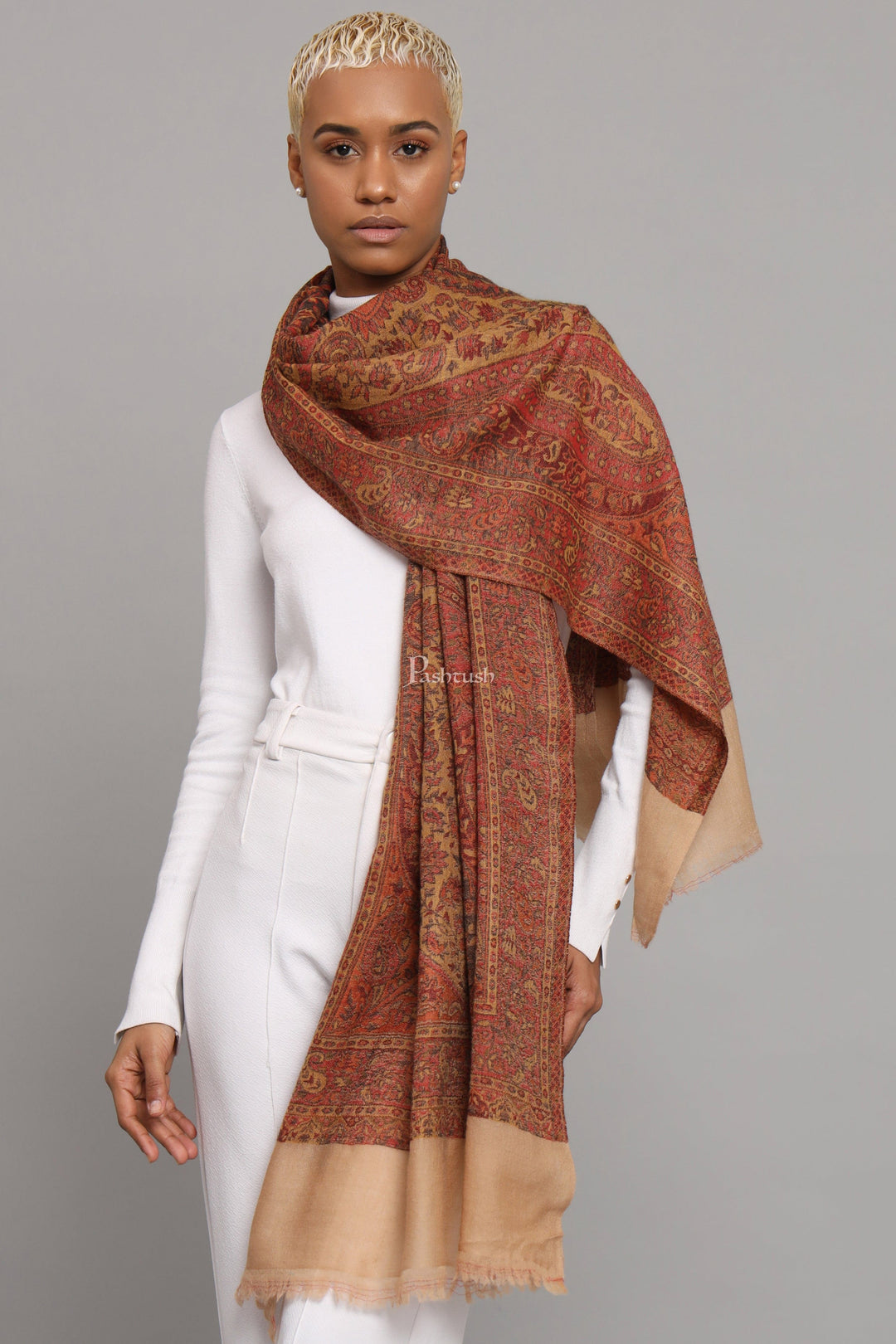 Pashtush India Womens Stoles Pashtush Womens Extra Fine Wool Stole, Ultra Soft Fine Wool, Taupe